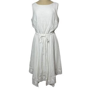 NEW Candalite Size Medium White Midi Dress Handkerchief Lace Trim Boho